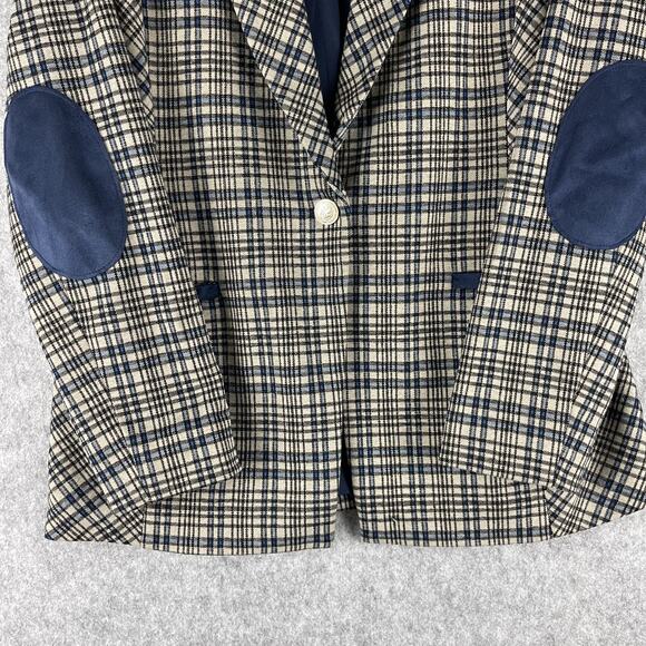 Susan Graver Tailored Jacquard Knit Blazer Women Medium Plaid Elbow Patch Career - Picture 3 of 16